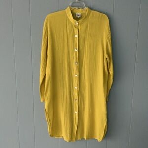 Vintage Cotton By Caramella Yellow Crinkle Gauze Tunic Lagenlook Made in Greece